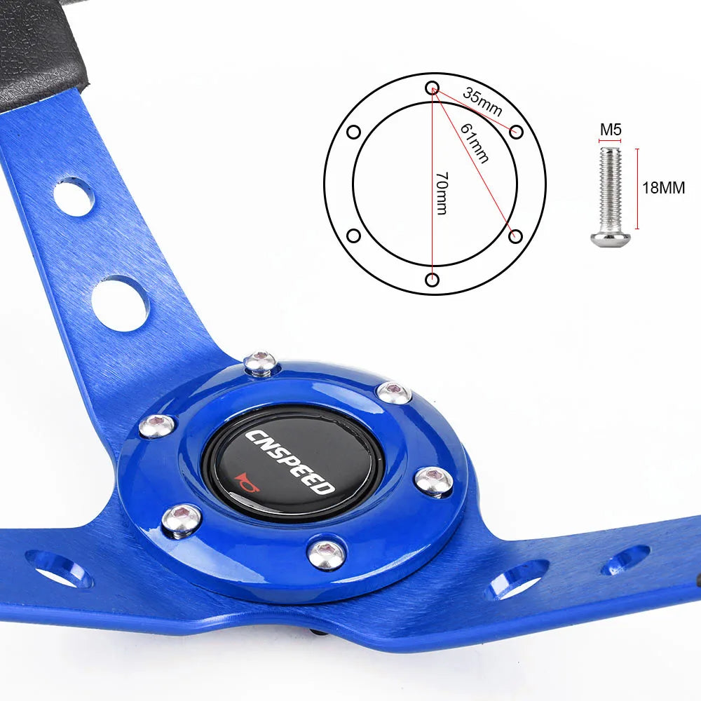 Auto Sport Drifting Steering Wheels 92mm Deep Dish Corn Universal Racing PU Leather Steering Wheel 350mm 14inch Aluminum Alloy
