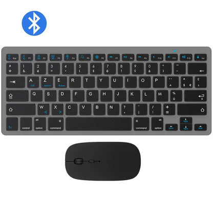 French Bluetooth Keyboard Mouse Combo AZERTY Wireless Bluetooth Mice Ultra Slim Mute for Mac iPad iPhone iOS Android Windows