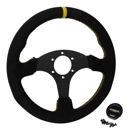 330mm Flat Steering Wheel Suede Aluminum Frame 13 Inch Drift Racing Pc Game Steering Wheel Universal