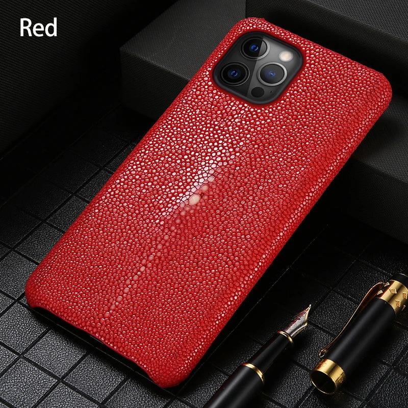Genuine Stingray Leather Phone Case for iPhone 17 Pro Max Air 16 15 11 12 13 14 Pro Max Plus 15Pro 17Pro 16pro Luxury Back Cover