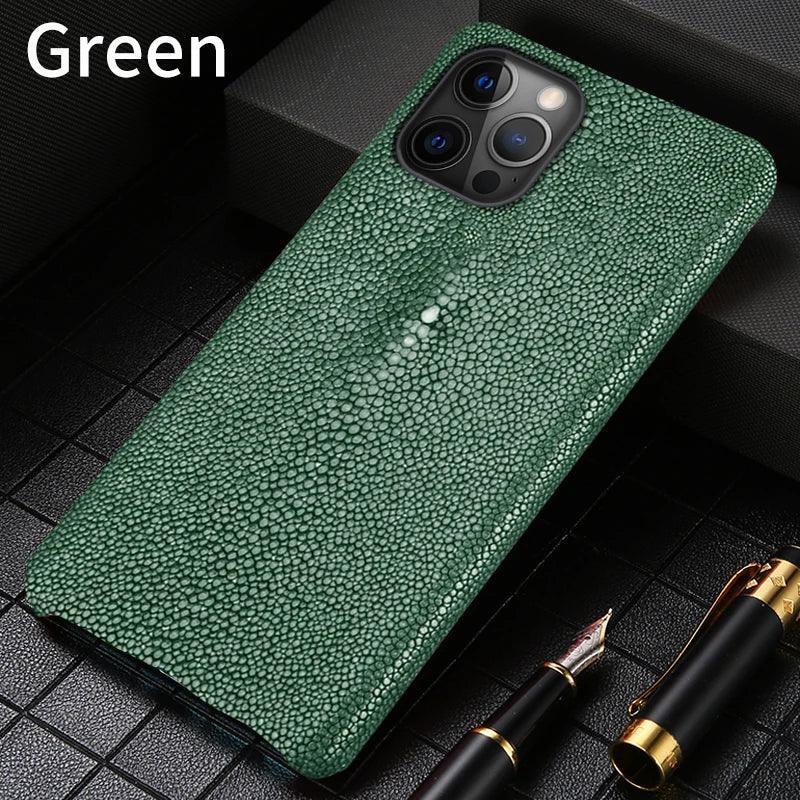Genuine Stingray Leather Phone Case for iPhone 17 Pro Max Air 16 15 11 12 13 14 Pro Max Plus 15Pro 17Pro 16pro Luxury Back Cover