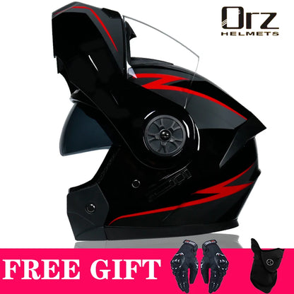 Latest DOT Approved Safety Modular Flip Motorcycle Helmet Voyage Racing Dual Lens Helmet Interior Visor Orz-161