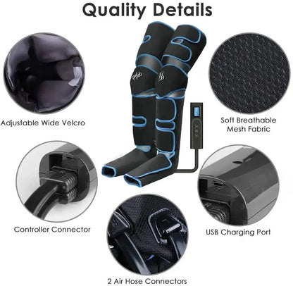 Foot air pressure leg massager promotes blood circulation, body massager, muscle relaxation, lymphatic drainage device 360° - Urbizia