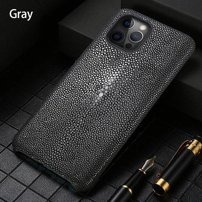 Genuine Stingray Leather Phone Case for iPhone 17 Pro Max Air 16 15 11 12 13 14 Pro Max Plus 15Pro 17Pro 16pro Luxury Back Cover
