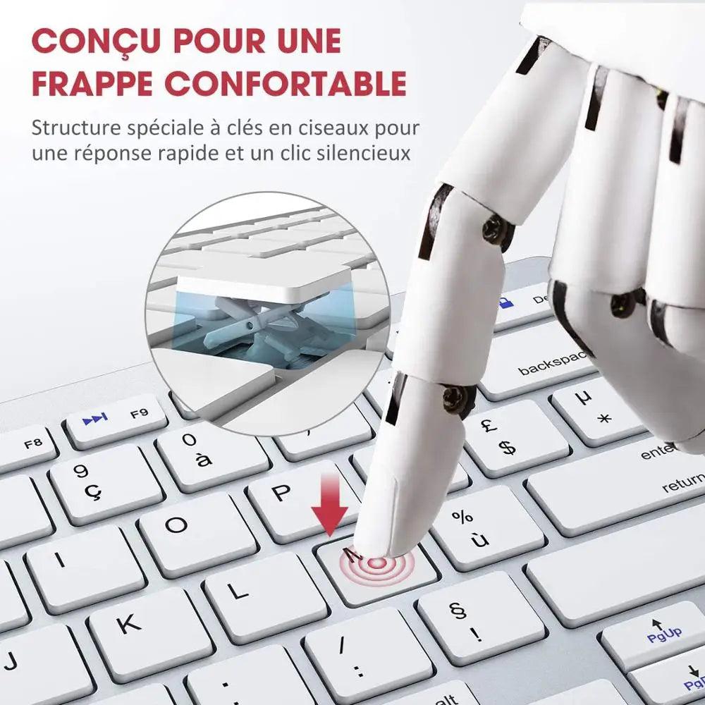 French Bluetooth Keyboard Mouse Combo AZERTY Wireless Bluetooth Mice Ultra Slim Mute for Mac iPad iPhone iOS Android Windows