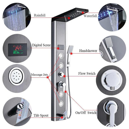 Luxury LED Shower Panel SPA Massage Jet Shower Faucet Bathroom Waterfall Rain Shower Column System Faucet Bathoom