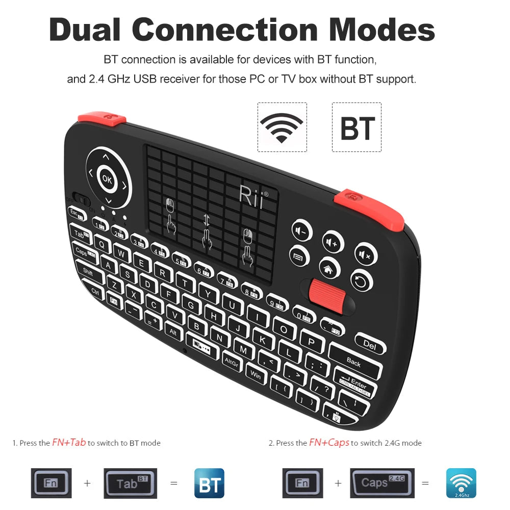 Rii i4 Mini Bluetooth Wireless Keyboard With Touchpad 2.4GHz Backlit Mouse Remote Control For Windows Android TV Box Smart TV