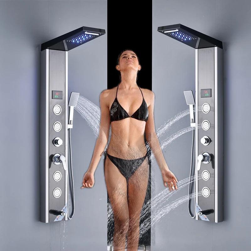 Luxury LED Shower Panel SPA Massage Jet Shower Faucet Bathroom Waterfall Rain Shower Column System Faucet Bathoom