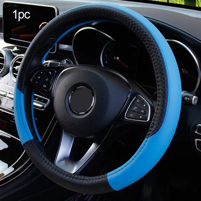SEAMETAL Leather Car Steering-wheel Cover 38CM Car Sport Style Auto Steer Wheel Covers Anti-Slip Anti Scratch Steering Cover
