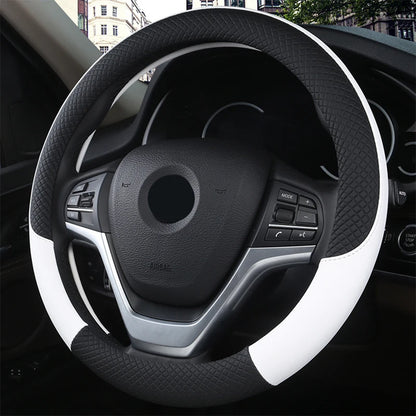 SEAMETAL Leather Car Steering-wheel Cover 38CM Car Sport Style Auto Steer Wheel Covers Anti-Slip Anti Scratch Steering Cover