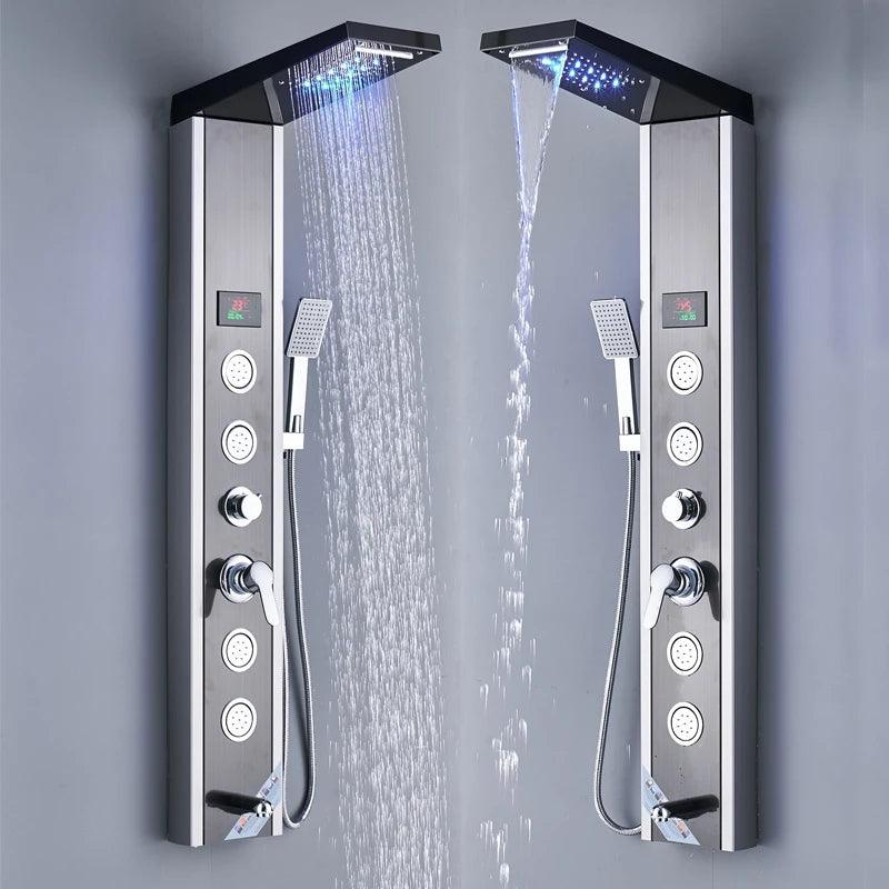 Luxury LED Shower Panel SPA Massage Jet Shower Faucet Bathroom Waterfall Rain Shower Column System Faucet Bathoom