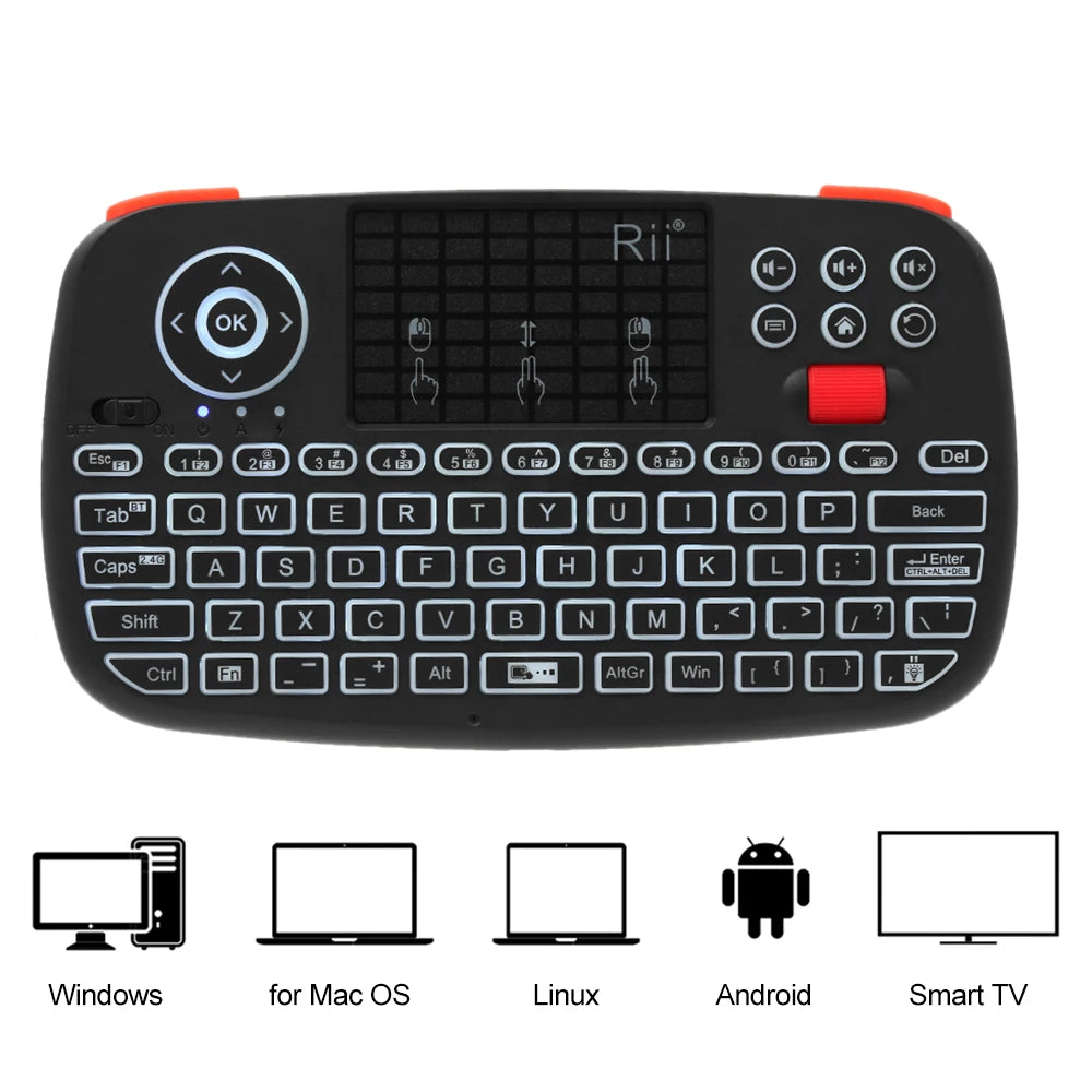 Rii i4 Mini Bluetooth Wireless Keyboard With Touchpad 2.4GHz Backlit Mouse Remote Control For Windows Android TV Box Smart TV