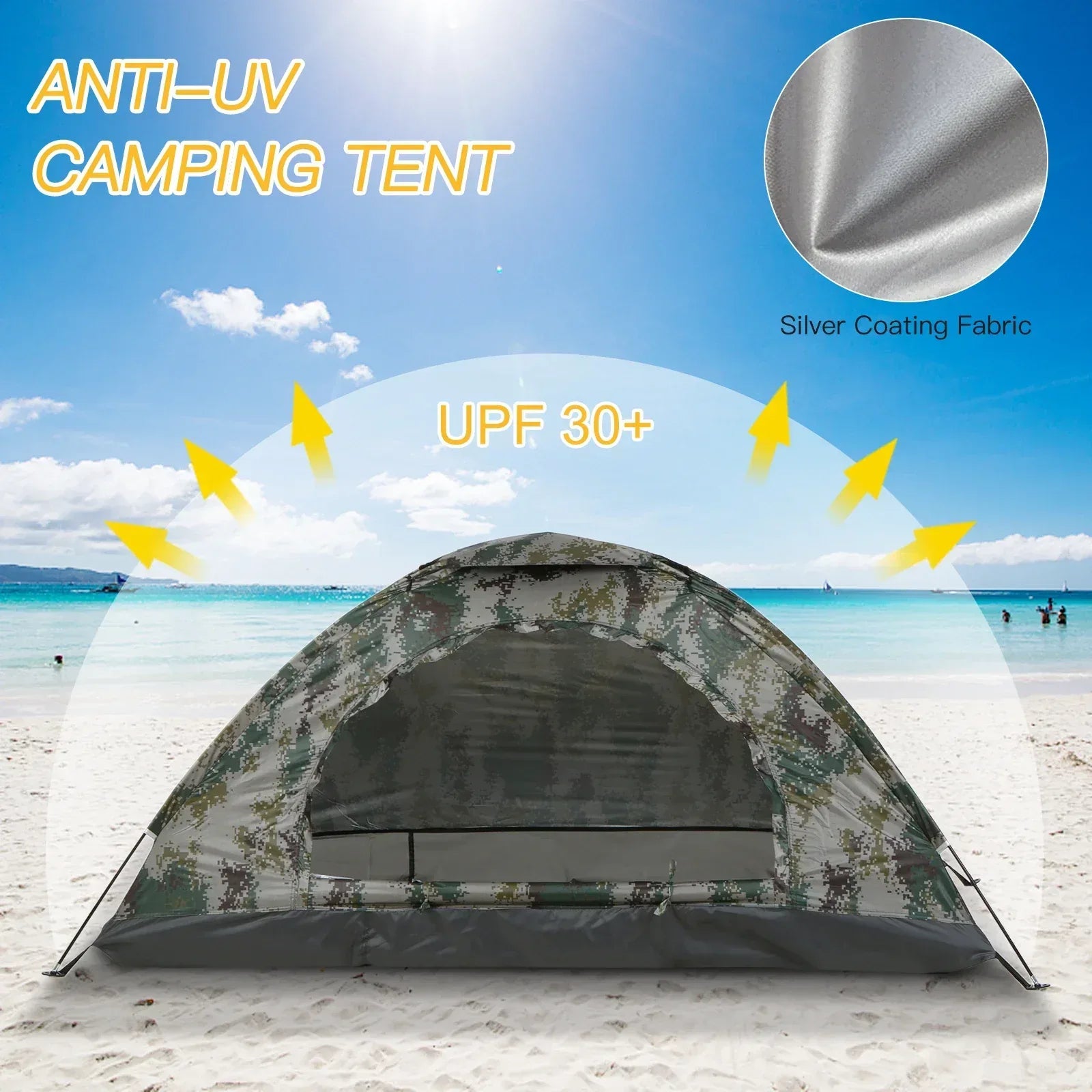 Tomshoo 1/2 Person Ultralight Camping Tent Single Layer Portable Hiking Tent Anti-UV Coating UPF 30+ for Outdoor Beach Fishing - Urbizia