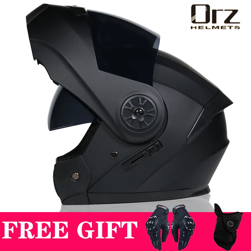 Latest DOT Approved Safety Modular Flip Motorcycle Helmet Voyage Racing Dual Lens Helmet Interior Visor Orz-161