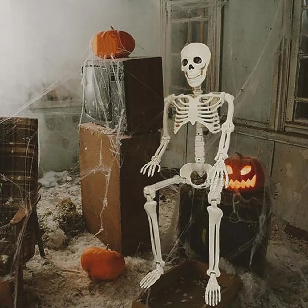 Halloween Decorations Posable Human Skeleton – Fake Bone Horror Prop for Spooky Décor