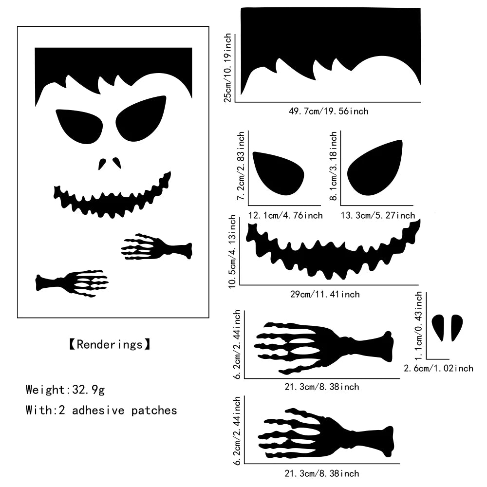 Halloween Door & Window Stickers – Skeleton Hand, Pumpkin, Ghost & Witch Hat DIY Decorations