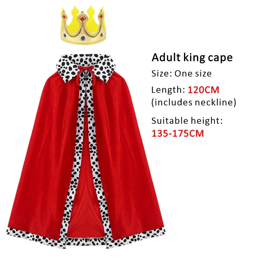 Halloween King Red Cloak Costume – Adult & Kids Prince Robe with Crown