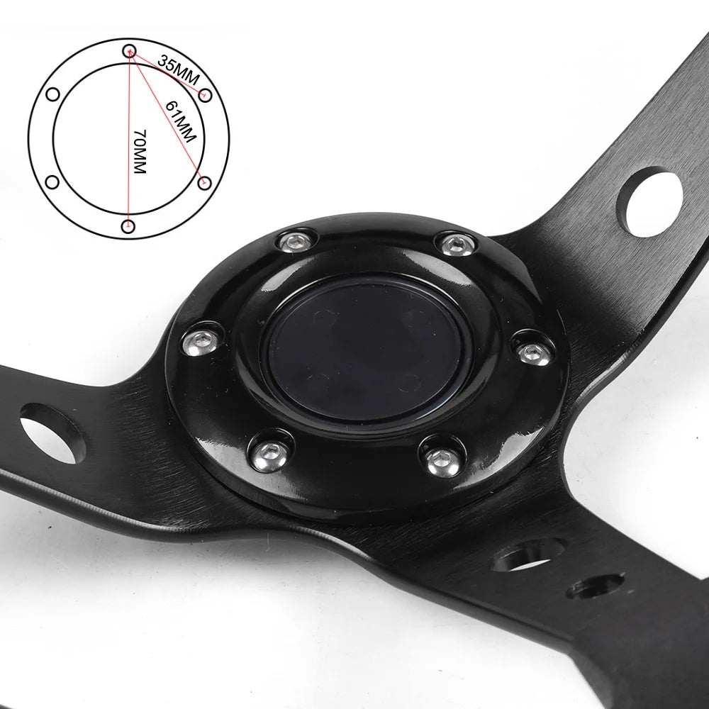 14inch 350mm PU Leather Car Racing Steering Wheel Aluminum Alloy Deep Corn Dish Sport Drifting Steering Wheels Universal