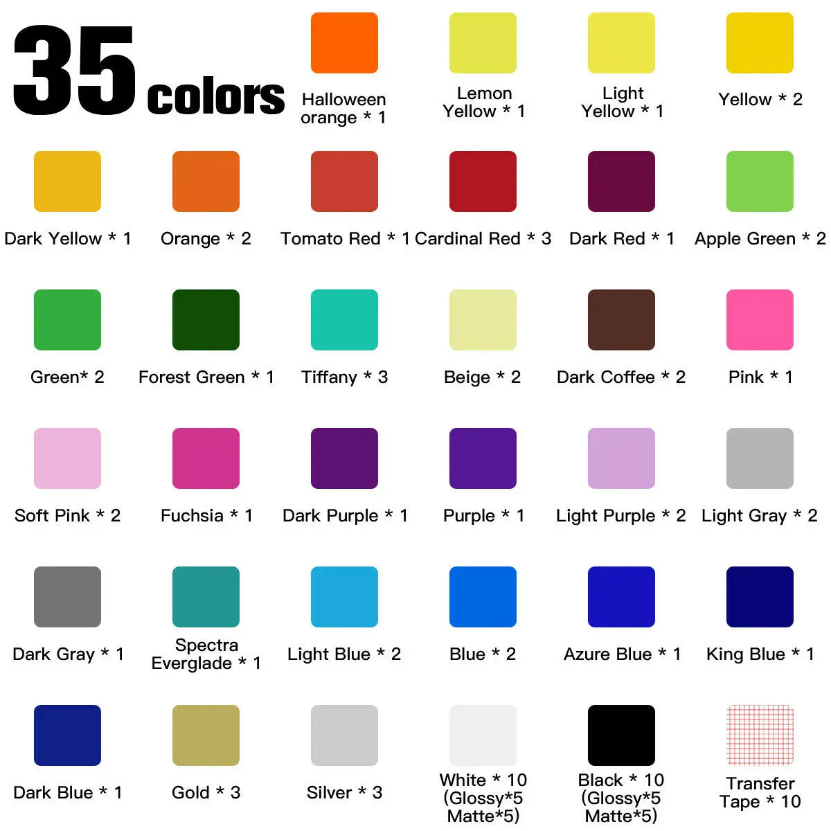 HTVRONT Permanent Adhesive Vinyl Bundle 12' X 12' Adhensive Vinyl Sheets and Transfer Tape Sets for Party Decoration, Stiker