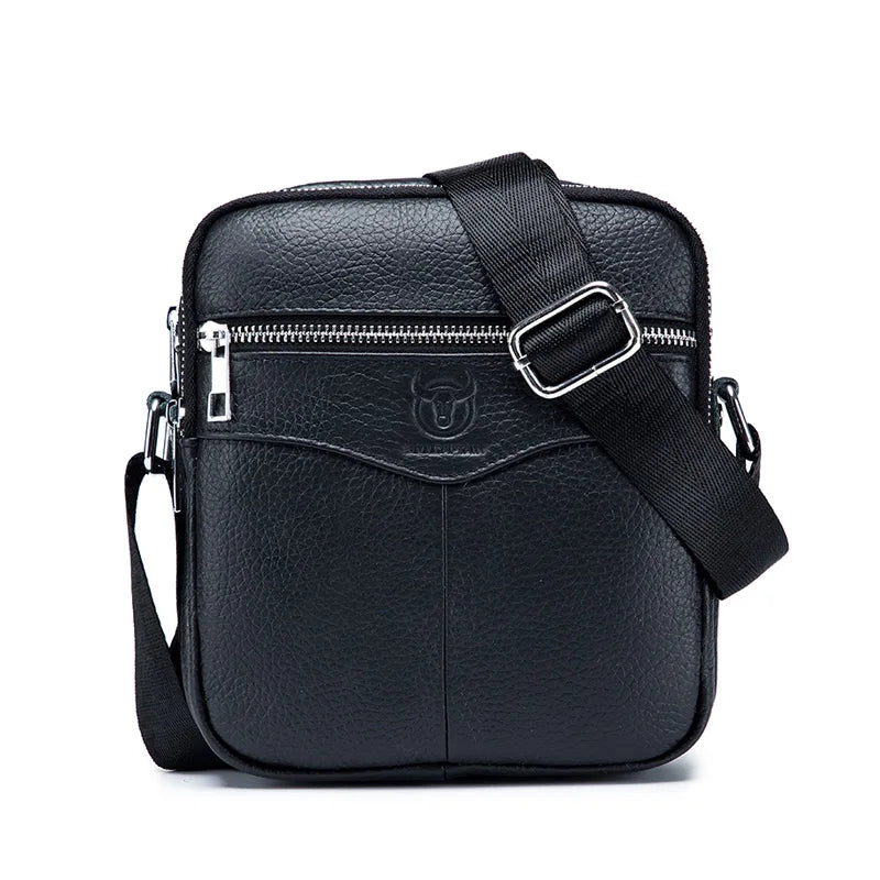 BULLCAPTAIN Casual Men's Messenger Shoulder Bag High Quality Smooth Hardware Zipper Pocket Leather Shoulder Bag For Men