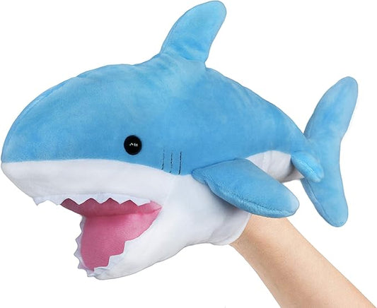 ICE KING BEAR Blue Plush Shark Hand Puppet – 14" Stuffed Animal Toy - Urbizia
