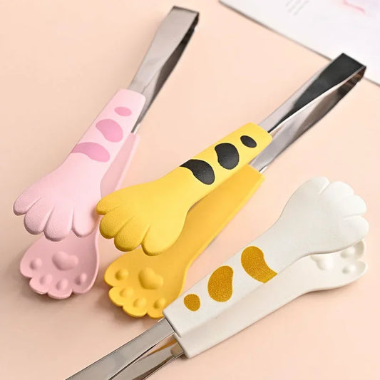 Japanese Cat Paw Shape Food Tongs – Cute Cartoon Stainless Steel Meal & BBQ Clip