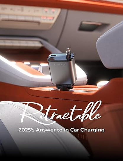 LISEN Retractable Car Charger – 69W Fast USB-C Adapter for iPhone & Travel - Urbizia