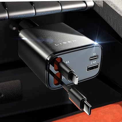 LISEN Retractable Car Charger – 69W Fast USB-C Adapter for iPhone & Travel - Urbizia