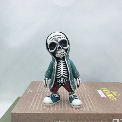 Resin Skeleton Figurine – Miniature Skull Statue Halloween Decoration