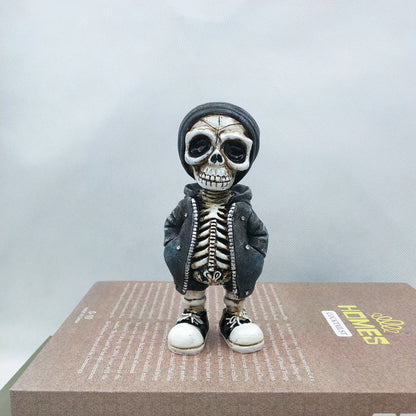 Resin Skeleton Figurine – Miniature Skull Statue Halloween Decoration