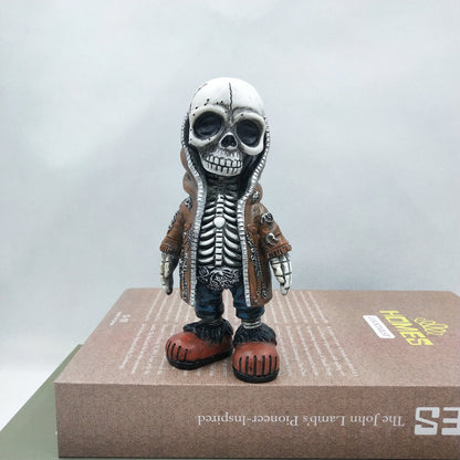 Resin Skeleton Figurine – Miniature Skull Statue Halloween Decoration