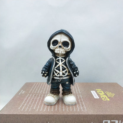 Resin Skeleton Figurine – Miniature Skull Statue Halloween Decoration