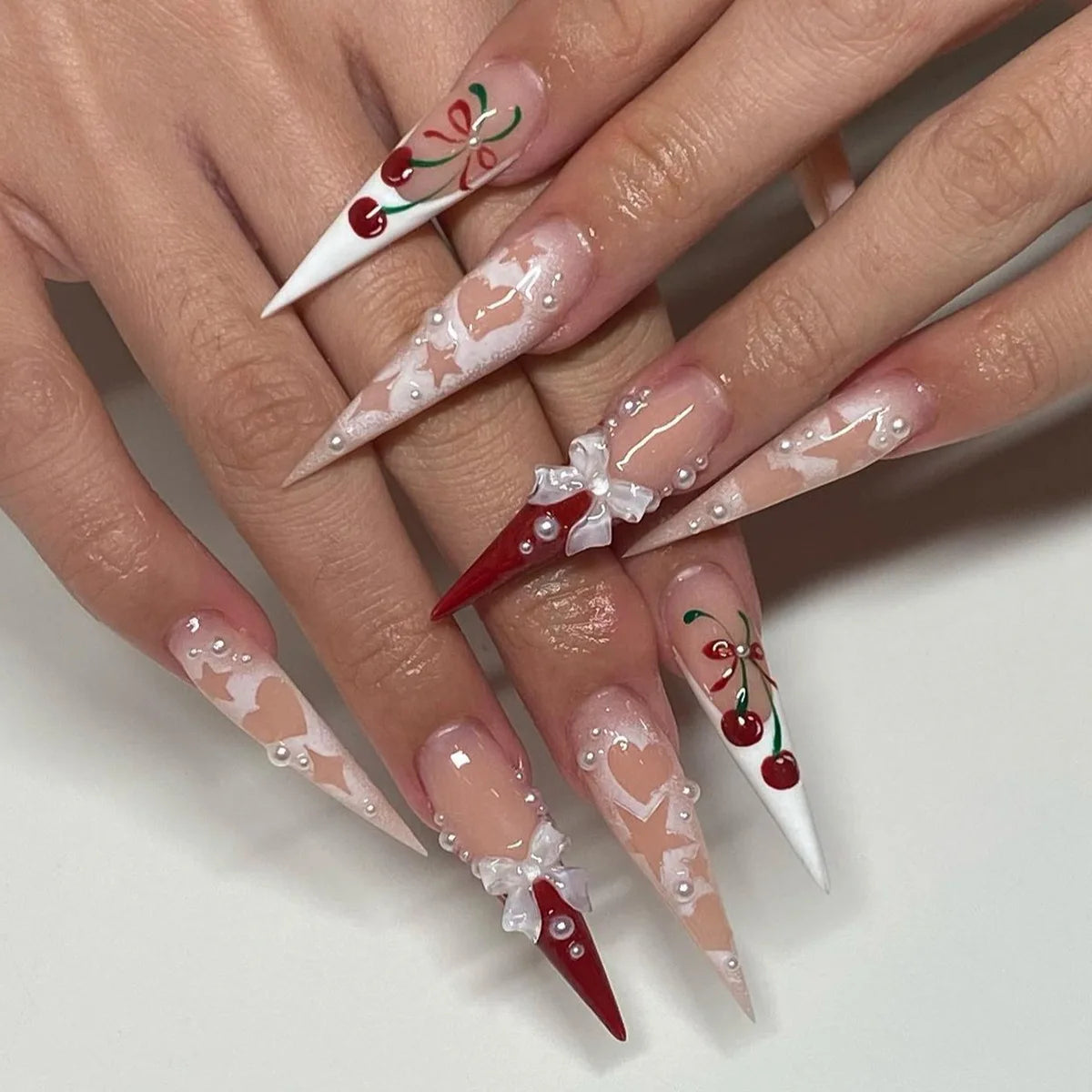 24Pcs Black Y2K Fake Nails with Diamond – Long Almond Butterfly Design Halloween Press-on Nails