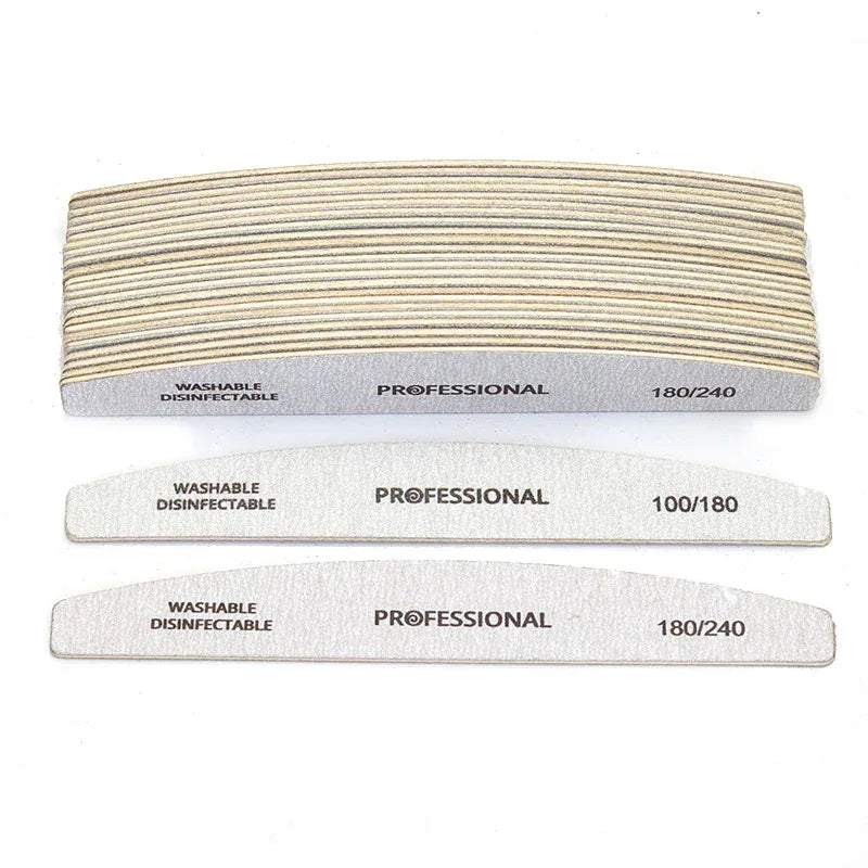10pcs/Lot Wooden Nail Files Professional 100 180 240 Emery Board Manicure Buffer Grey Boat Double-sided Wooden Pedicure Buffers