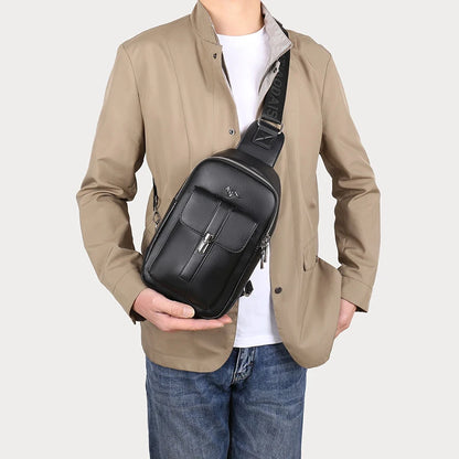 Men's Fashion PU Leather Chest Bag Kangaroo Design Crossbody Sling Bag Casual Large Capacity Shoulder Bag For Men 2026