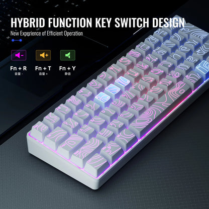 60% Compact Wired Keyboard with RGB Backlight and Membrane Keyswitches. Suitable for Windows tablets, laptops and gamers. White.