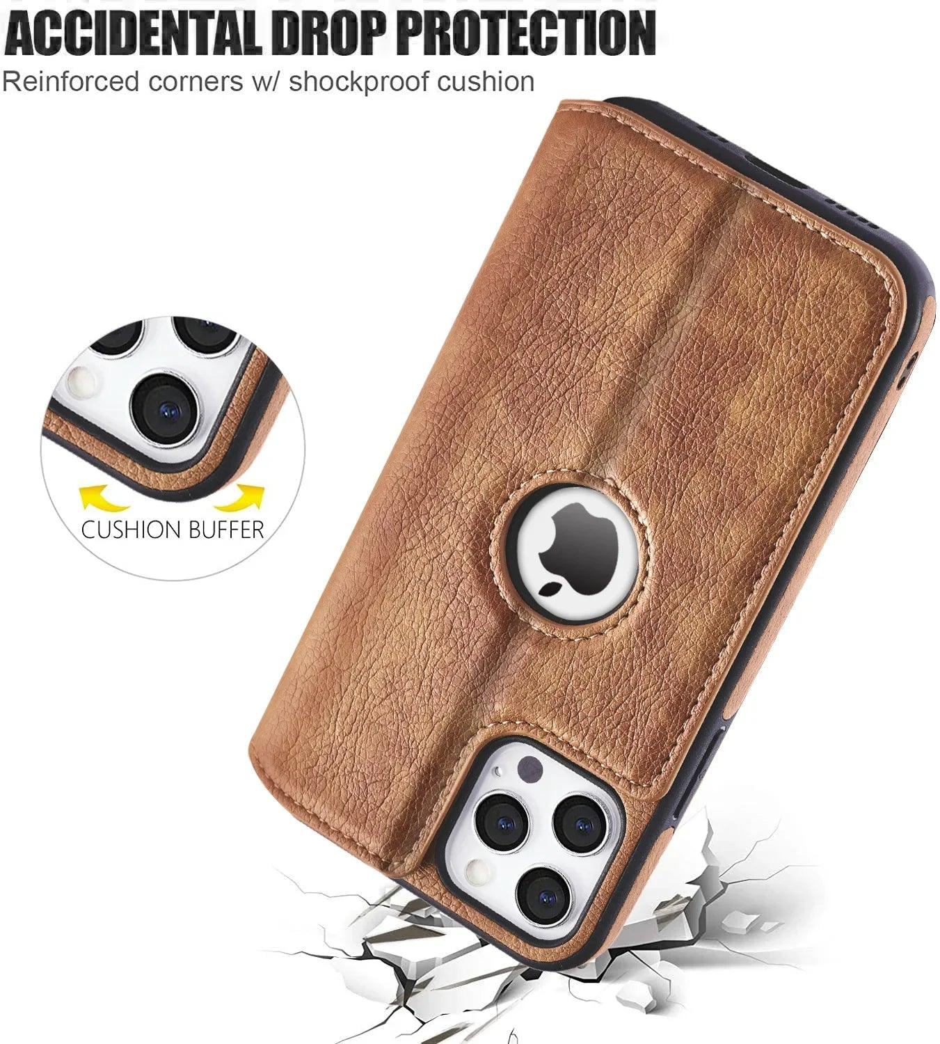 iPhone RFID Blocking Leather Wallet Case – Magnetic Flip