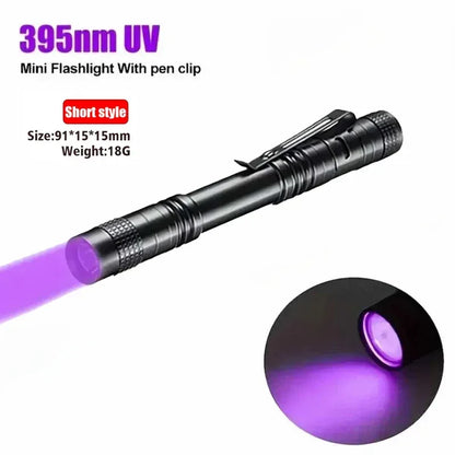 UV Flashlight 395nm Ultraviolet Torch With Pen Clip Portable AAA Batteries Used Violet Light Pet Urine Scorpion Detector UV Lamp - Urbizia