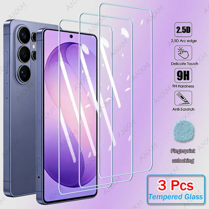 3Pcs Tempered Glass Screen Protector For Samsung Galaxy S26 S25 S24 Plus Ultra S23 S22 S21 FE Clear Protective Cover Glass Film