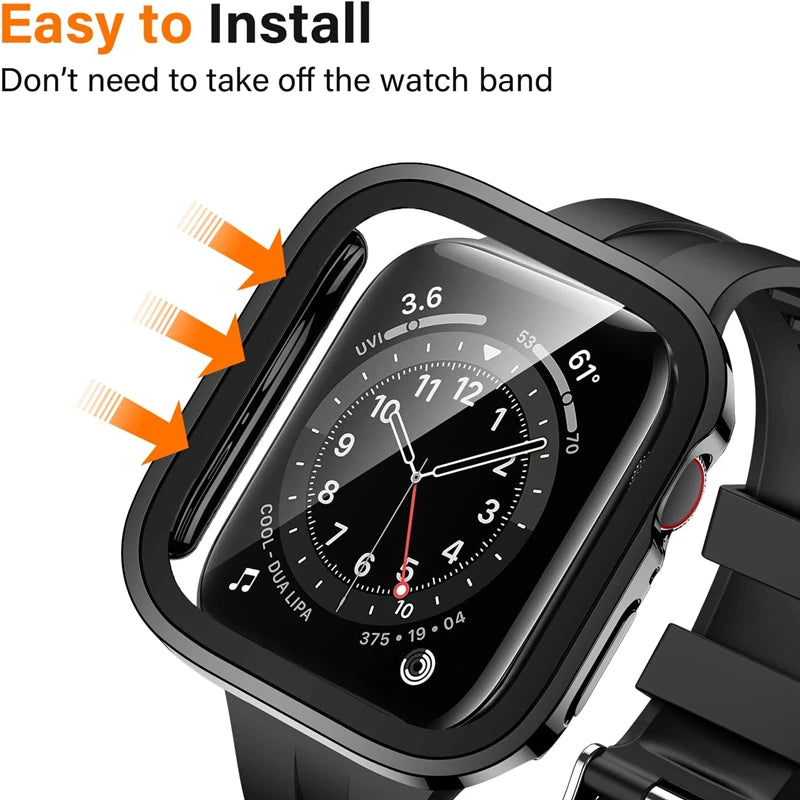 Glass+Case for Apple Watch 42 46mm 45mm 41 49 44mm 40 Mm Straight Edge Screen Protector Cover Case iWatch SE 6 7 8 9 10 11 Ultra