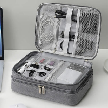 Three Layer Digital Storage Bag Multi-functional Cable Storage Box Portable Waterproof Travel Case for Data Mobile Power Bank