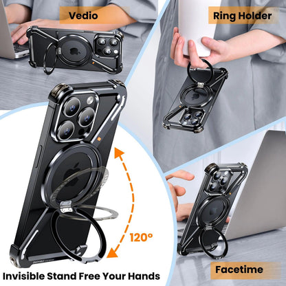 Z Shape Metal Shockproof Case with Ring for iPhone 16 Pro Max