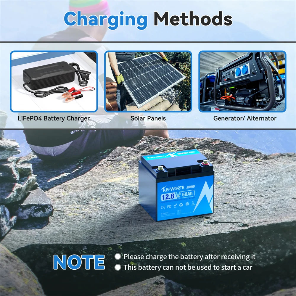 KEPWORTH 12V 50Ah LiFePO4 Battery with 50A BMS, Grade A Cells, for Solar/RV/Marine/Trolling Motor, Lightweight & Compact Design