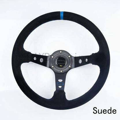 Universal Car Accessories 14 inch 350mm Suede/PVC Car Racing Steering wheels Deep Corn Drifting Sport Steering Wheel With Logo