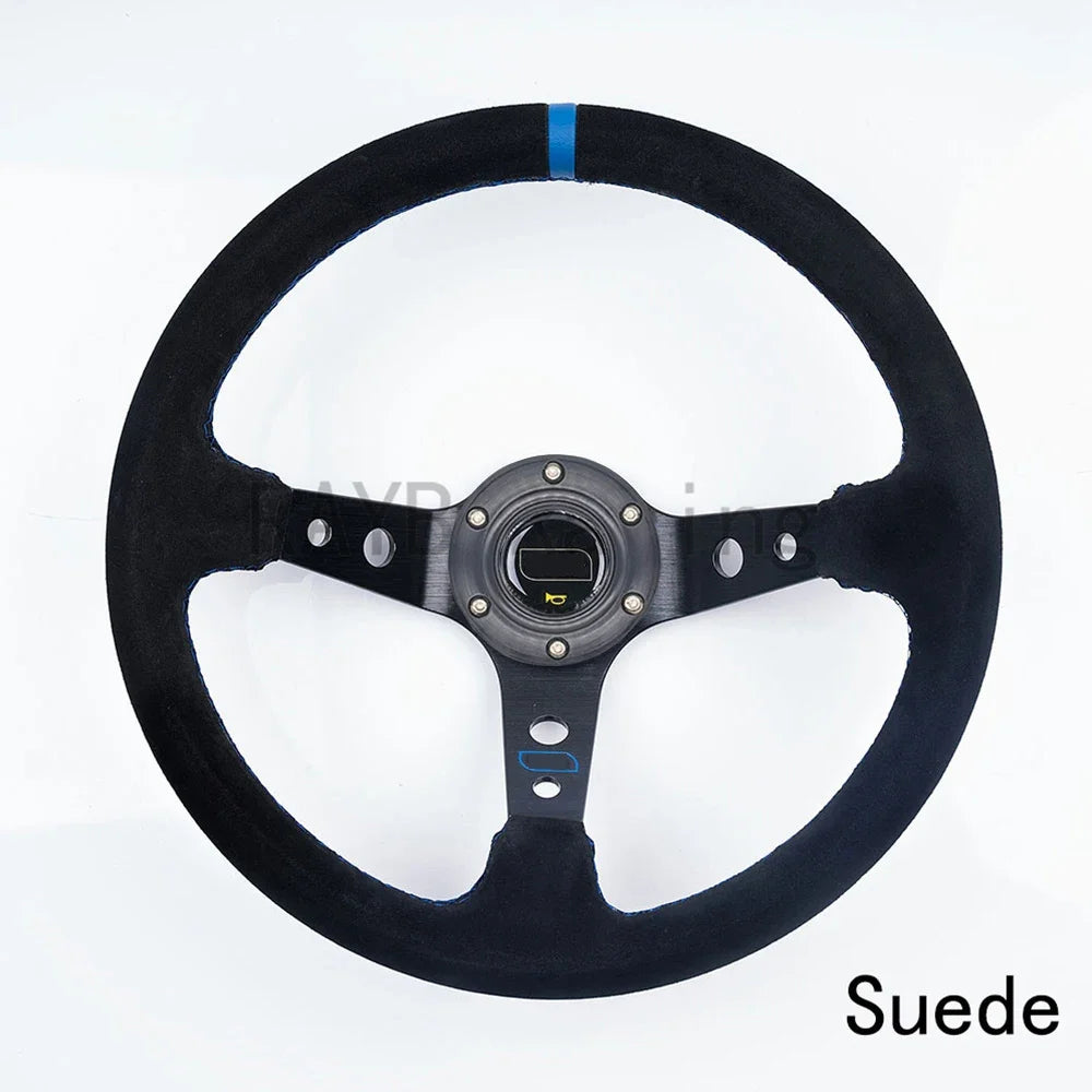 Universal Car Accessories 14 inch 350mm Suede/PVC Car Racing Steering wheels Deep Corn Drifting Sport Steering Wheel With Logo
