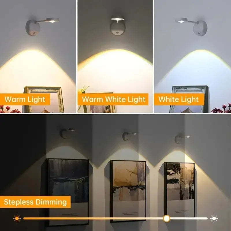 USB Rechargeable Intelligent Human Sensing Wireless Wall Light Dimmable Led Spotlight for Lighting Paintings Pictures 3 Colors - Urbizia