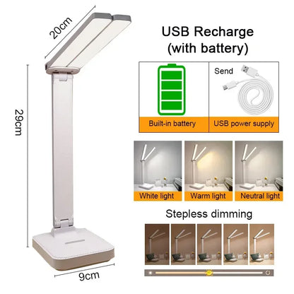 LED Desk Lamp USB Rechargeable Table Lamp 3 Levels Dimmable Touch Desk Lighting Eye Protection Foldable For Bedroom Desk Light - Urbizia