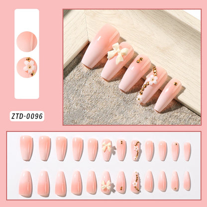 24Pcs Black Glossy Halloween Almond Fake Nails – Gradient French Press-on Nails with Rose, Heart & Skull Designs