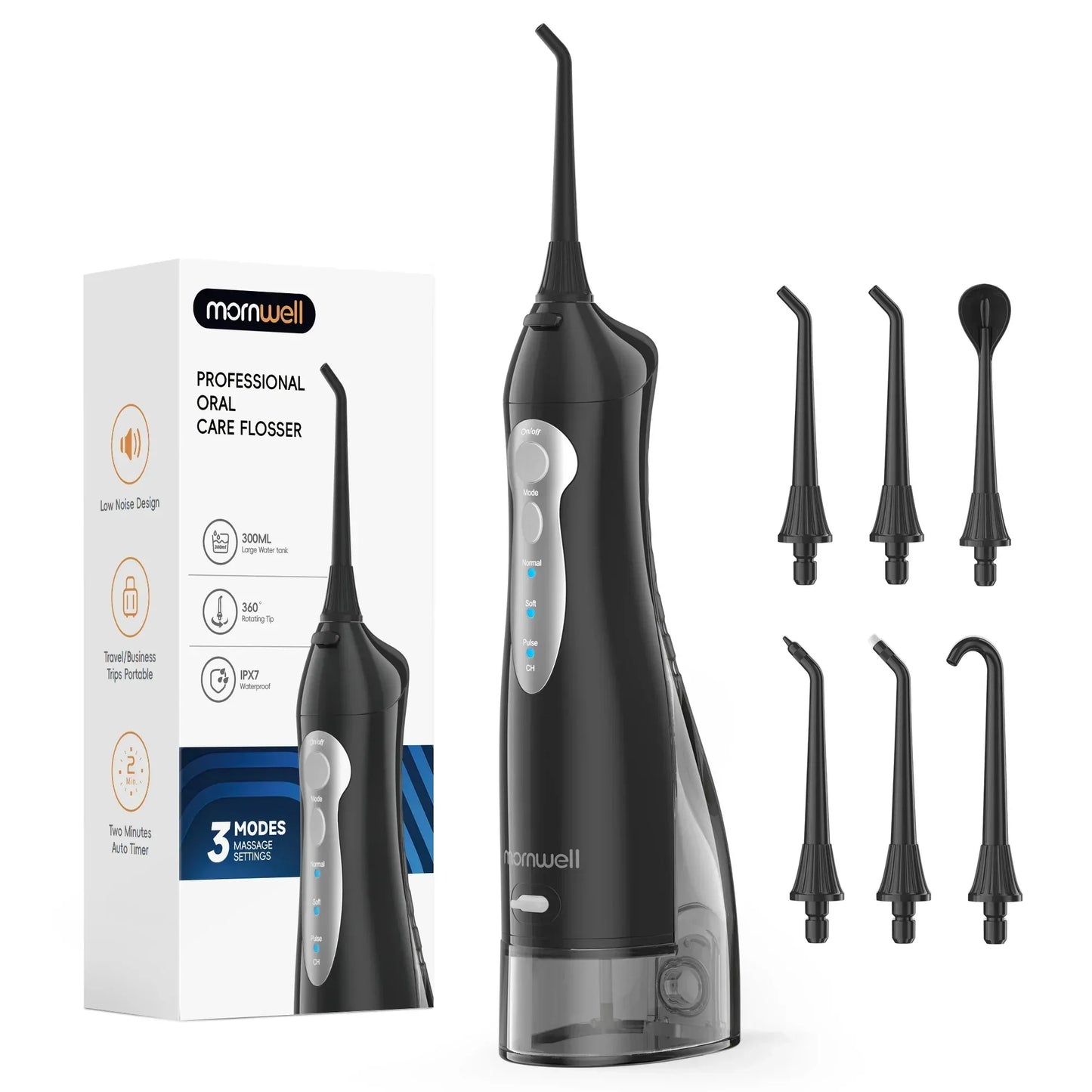 D52 Portable Cordless Water Flosser USB Rechargeable Water Jet Floss Tooth Pick 4 Jet Tip 300ml 3 Modes Teeth Clean for Travel - Urbizia