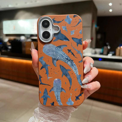 Whale Printed Leather Texture TPU Case for iPhone Series